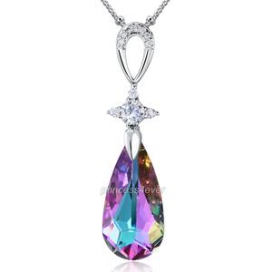 Purple AB Tear Drop Crystal Pendant Necklace use Swarovski Crystal XN444
