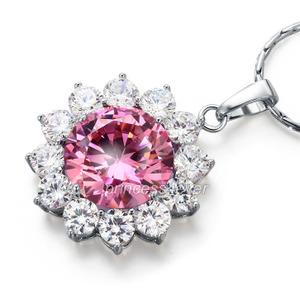 Spakling 8 Carats Flower Pink Simulated Sapphire Pendant &amp; Necklace XN447