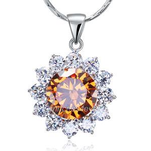 Spakling 8 Carats Flower Champagne Simulated Sapphire Pendant &amp; Necklace XN448