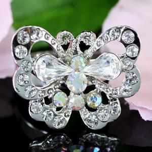 White Gold Plated Butterfly Ring use Swarovski Crystal Free Size XR056