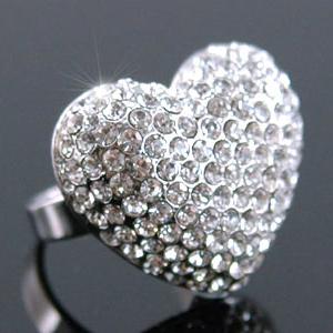 Sparkling 3D Heart Bling Ring use Swarovski Crystal XR058