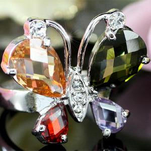 Multi-Color Butterfly Ring use Swarovski Crystal UK size M / US size 6 XR094