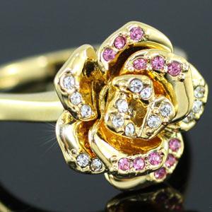 Gold Plated Rose Ring use Swarovski Crystal XR098