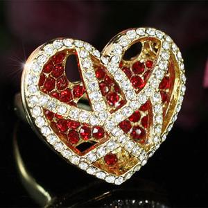 Heart Gold Red Ring use Swarovski Crystal XR108