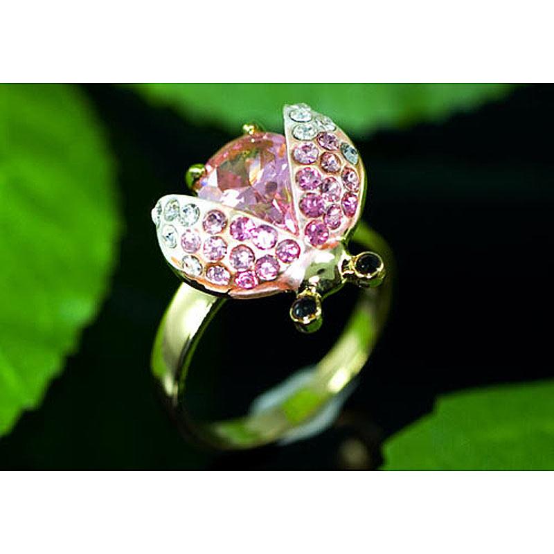 2 Carat Pink Ladybug Ring Use Austrian Crystal Free Size XR115