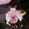 Load image into Gallery viewer, 2 Carat Pink Ladybug Ring Use Austrian Crystal Free Size XR115