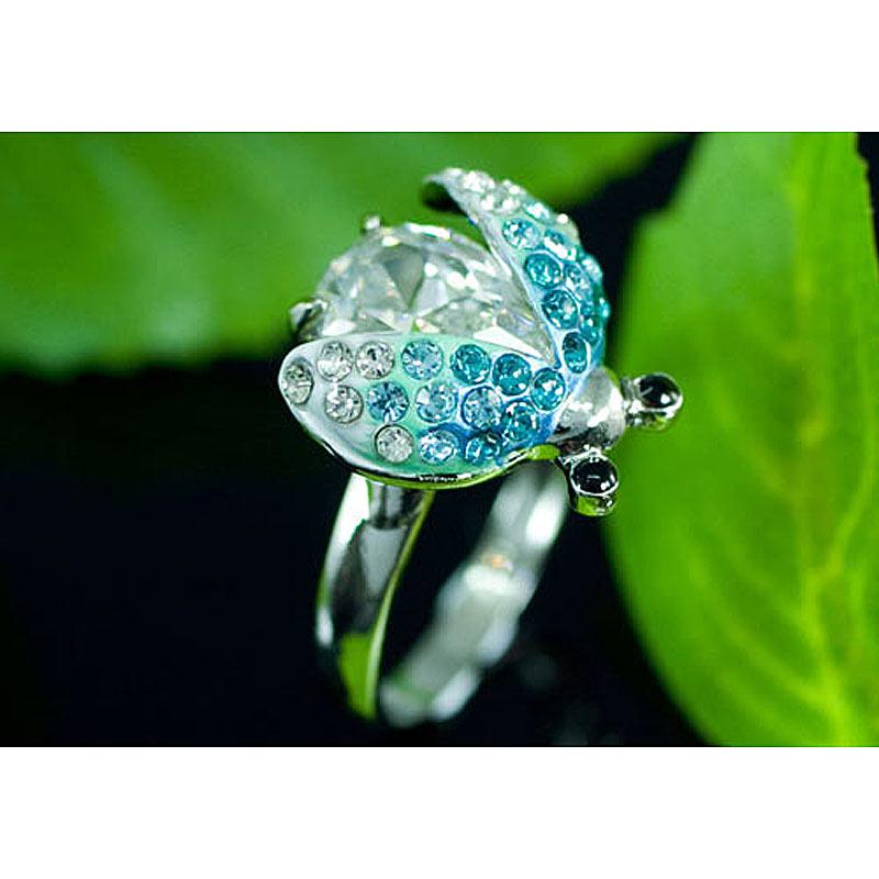 2 Carat Blue Ladybug Ring use Austrian Crystal Free Size XR116
