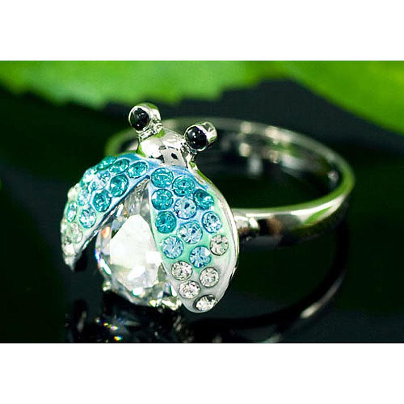 2 Carat Blue Ladybug Ring use Austrian Crystal Free Size XR116
