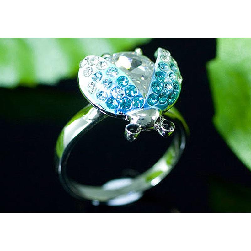 2 Carat Blue Ladybug Ring use Austrian Crystal Free Size XR116