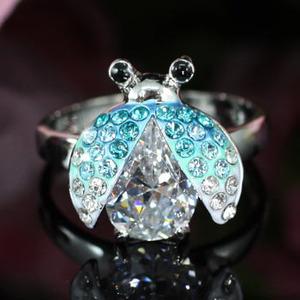 2 Carat Blue Ladybug Ring use Austrian Crystal Free Size XR116