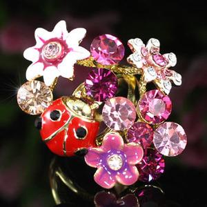 Ladybug flower Ring use Swarovski Crystal XR118
