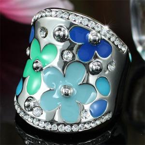 Blue Flower Ring use Austrian Crystal XR145