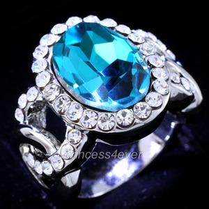 Aqua Blue 5 Carat Ring use Austrian Crystal XR158