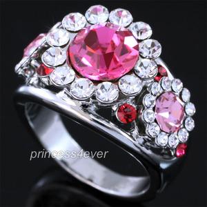 Pink Flower Ring use Swarovski Crystal XR176