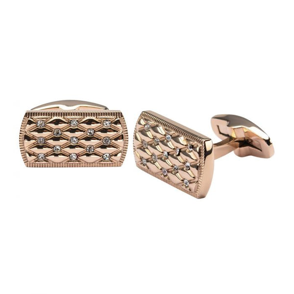 Stainless Steel Rose Gold Plated with Clear CZ Stone Cuff Links