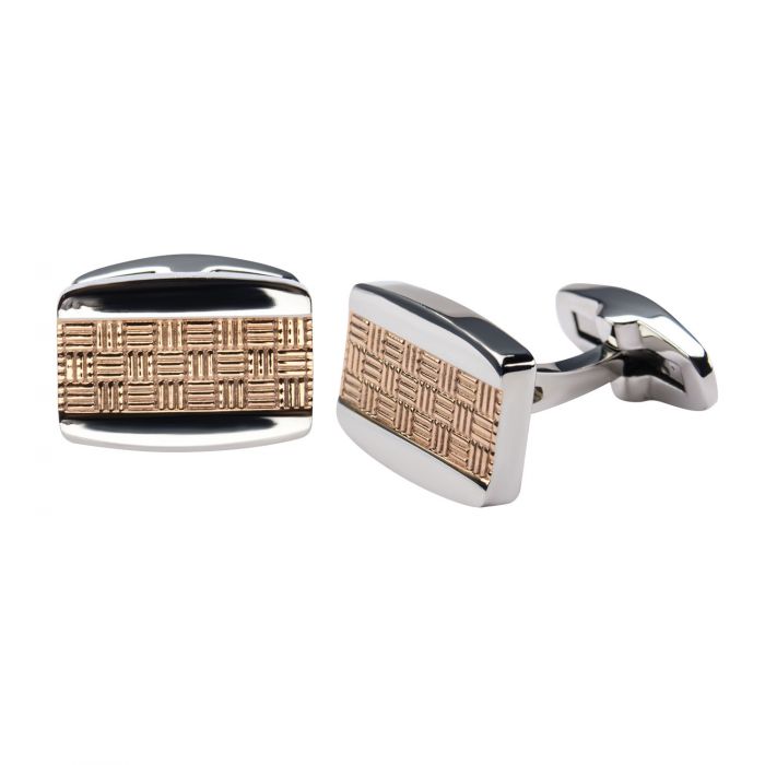 Stainless Steel with Two Tone Weave Cuff Links