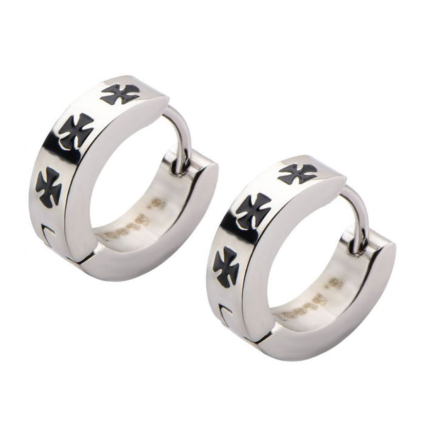 Black Iron Cross Huggies Earrings