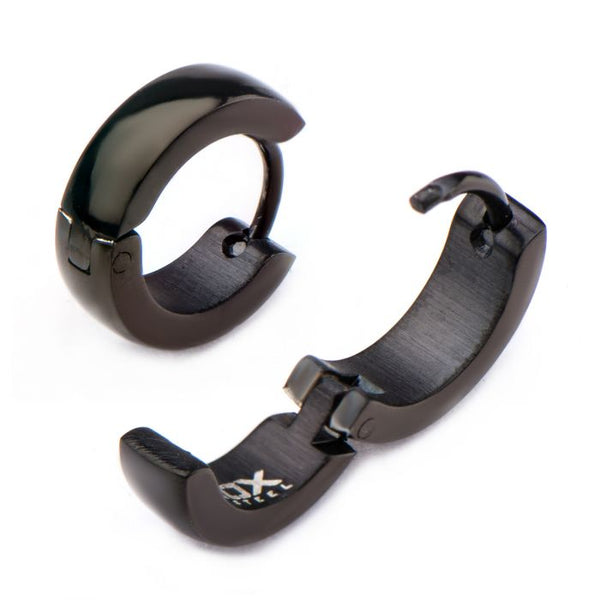 9mm/4mm Inox Jewelry Black Plated Huggies Earrings