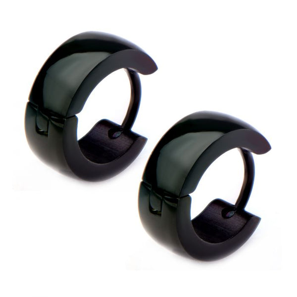 9mm/5mm Inox Jewelry Black Plated Huggies Earrings