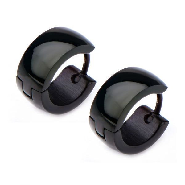 9mm/6mm Inox Jewelry Black Plated Huggies Earrings