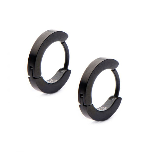 Black Plated Plain Huggies Earrings