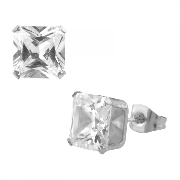 Clear Square CZ Prong Set Stud Earrings