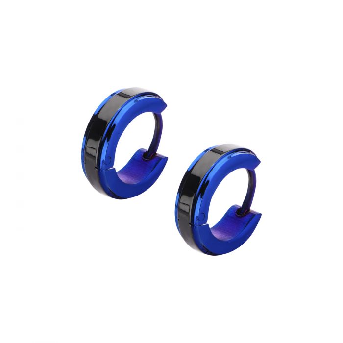 Black & Blue Plated Side Lines Huggie Earrings