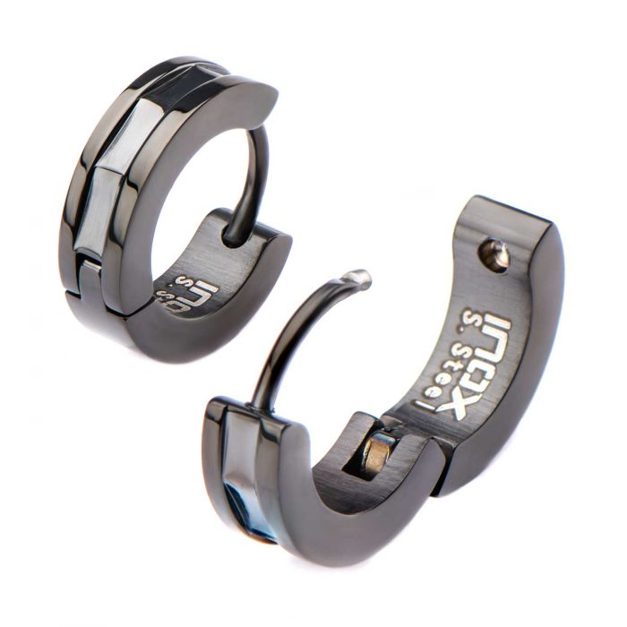 Stainless Steel Black Plated Huggies Earrings