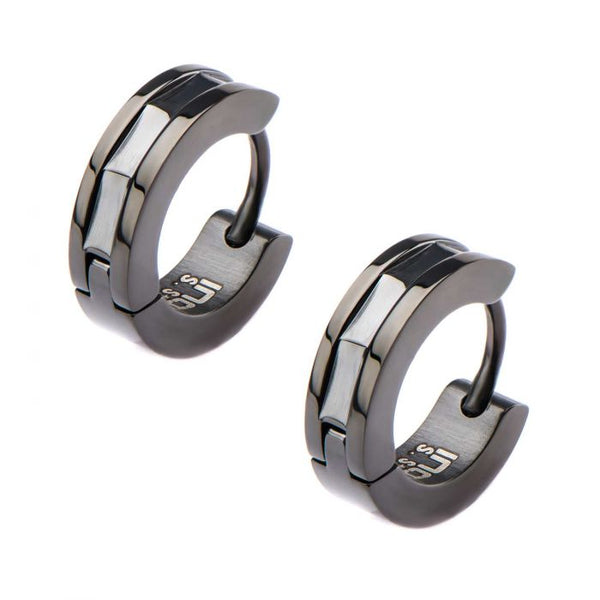 Stainless Steel Black Plated Huggies Earrings