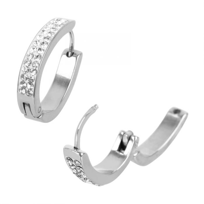 Pear Shape Huggies Earrings with Row of Pave Set CZ Stones