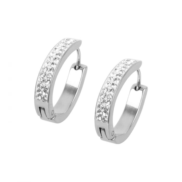 Pear Shape Huggies Earrings with Row of Pave Set CZ Stones