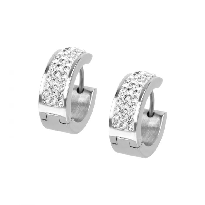 Multiple CZ Stones in Steel Huggies Earrings