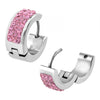 Load image into Gallery viewer, Light Pink Crystal Gem in Steel Huggies Earrings