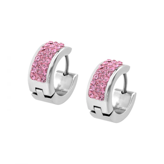 Light Pink Crystal Gem in Steel Huggies Earrings