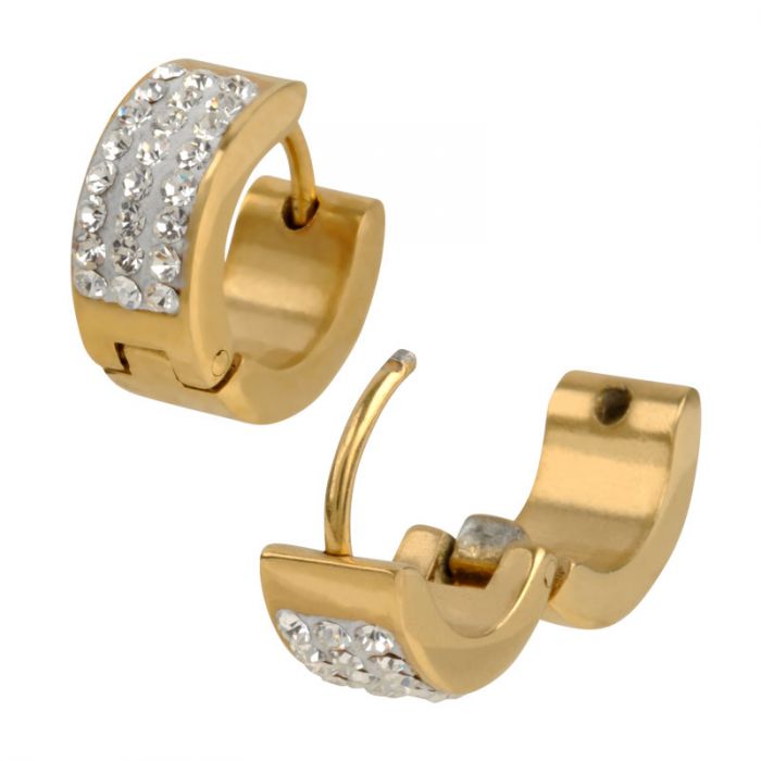 Clear Pave Set CZ Stones in Plated Gold Huggies Earrings