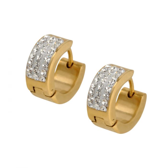 Clear Pave Set CZ Stones in Plated Gold Huggies Earrings