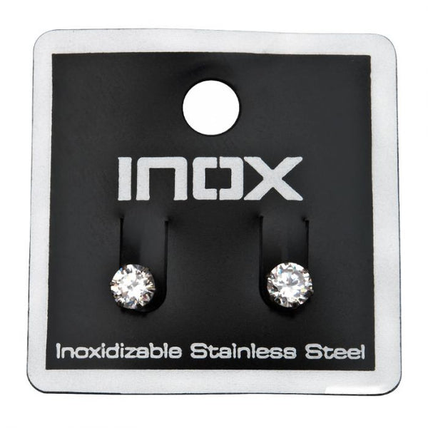 Prong Set Clear CZ Steel Stud Earrings (Unisex)