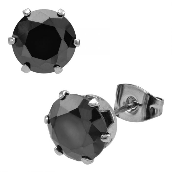 Prong Set Black CZ  Stud Earrings (Unisex)