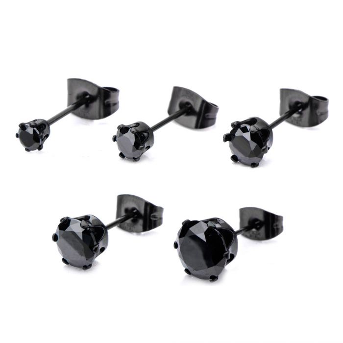 Black Plated Steel with Black CZ Stud Earrings (Unisex)