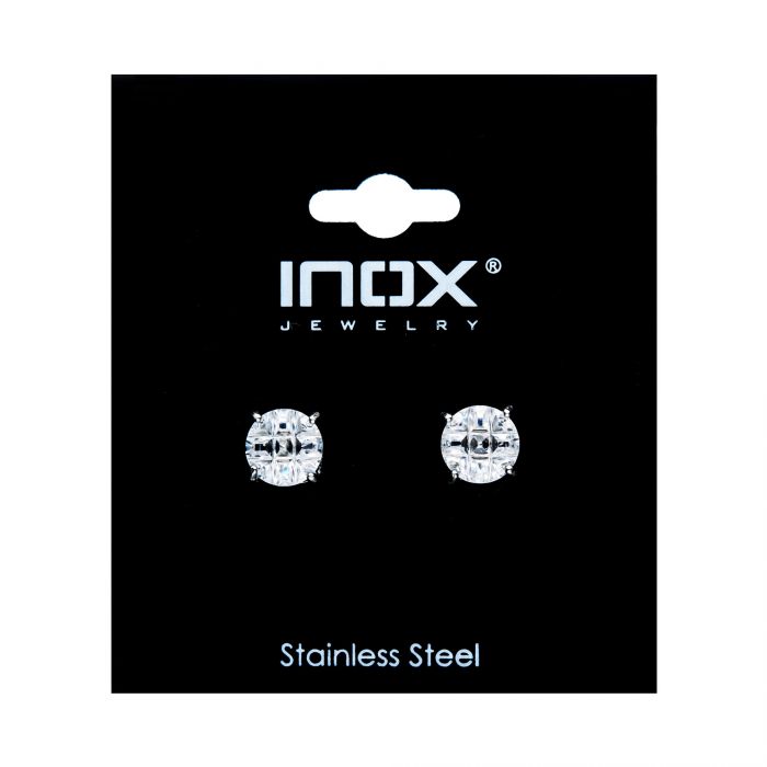 Stainless Steel with Hashtag CZ Round Cut Stud Earrings