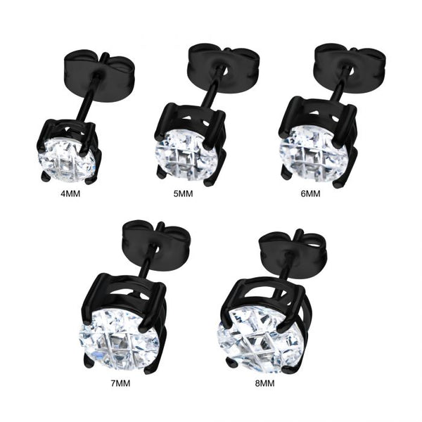 Stainless Steel and Black Plated with Hashtag CZ Round Cut Stud Earrings