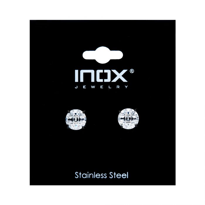 Stainless Steel and Black Plated with Hashtag CZ Round Cut Stud Earrings