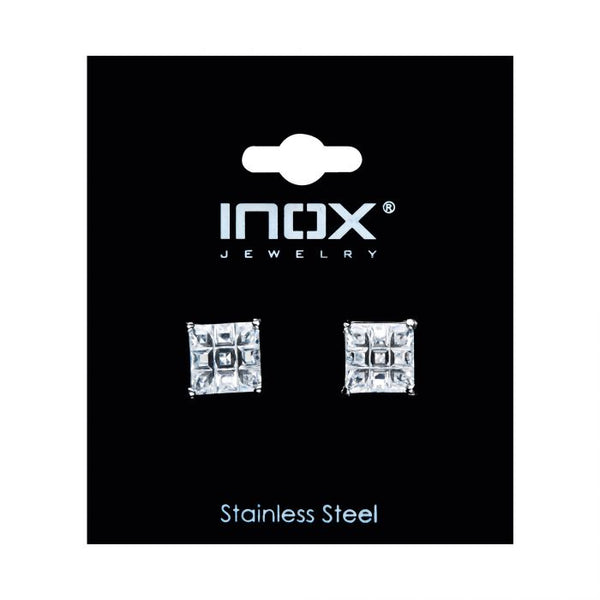 Stainless Steel with Hashtag CZ Square Cut Stud Earrings