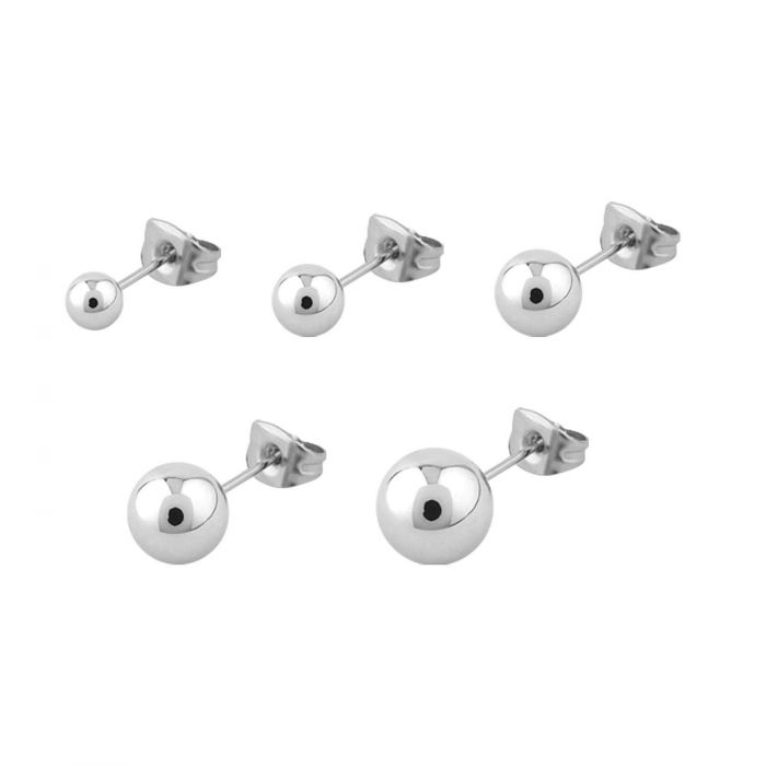 Steel Polished Finish Ball Stud Earrings