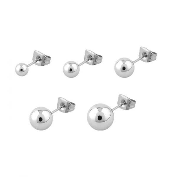 Steel Polished Finish Ball Stud Earrings