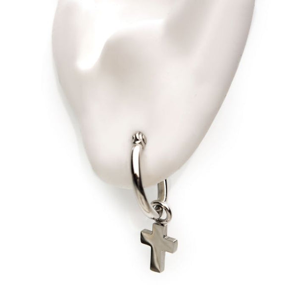 Stainless Steel Hoop with Cross Dangle Earrings