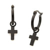 Load image into Gallery viewer, Matte Black Plated Hoop with Cross Dangle Earrings