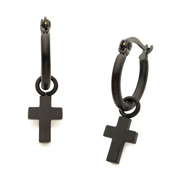 Stainless Steel Hoop with Cross Dangle Earrings