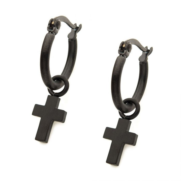 Stainless Steel Hoop with Cross Dangle Earrings