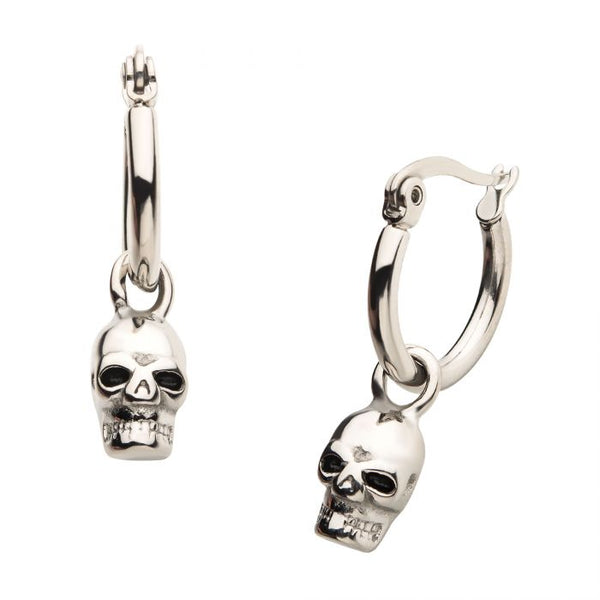 Stainless Steel Hoop with Skull Dangle Earrings